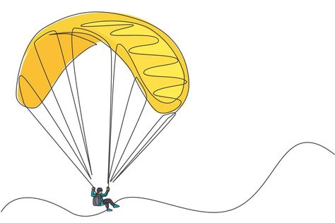 One single line drawing of young sporty man flying with paragliding parachute on the sky vector illustration graphic. Extreme sport concept. Modern continuous line draw design Paraglider Illustration, Paragliding Drawing, Paragliding Illustration, Parachute Drawing, Diary Inspiration, Radical Design, Sky Vector, Extreme Sport, Single Line Drawing