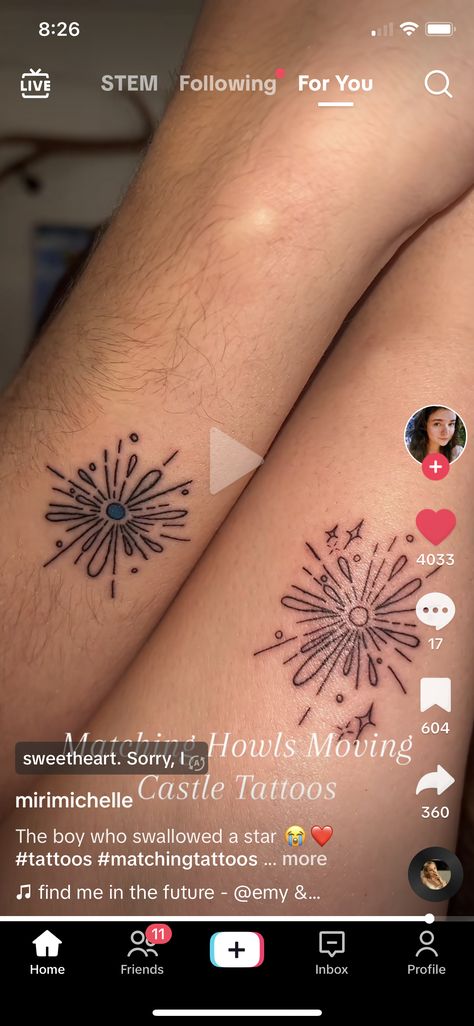 Howls Moving Castle Ring Tattoo, Howls Moving Castle Matching Tattoos, Tattoos Howls Moving Castle, Studio Ghibli Matching Tattoo, Howls Moving Castle Tattoo Calcifer, Howls Moving Castle Tattoo Minimalist, Howls Moving Castle Crochet, Calcifer Tattoo, Howls Moving Castle Tattoo