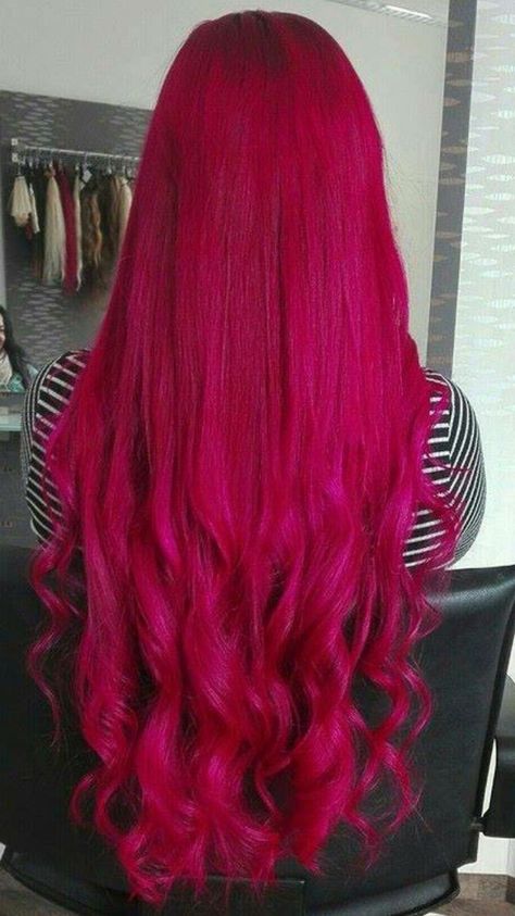 Red And Pink Dyed Hair, Hot Pink Red Hair, Deep Pink Hair, Magenta Pink Hair, Magenta Red Hair, Magenta Hair Colors, Red Pink Hair, Dark Pink Hair, Bright Pink Hair