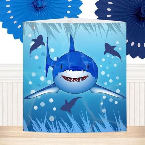 Shark Party Centerpiece, Shark Party Decorations, Kid Birthday Party, Shark Silhouette, Table Fireplace, Waves Icon, Birthday Decorations Kids, Shark Birthday Party, Pool Birthday