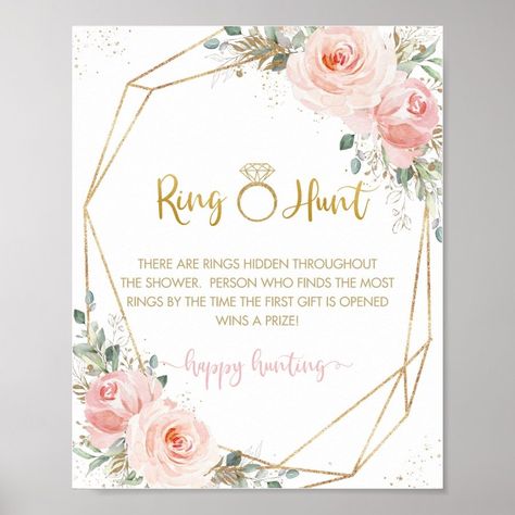 Blush Pink Floral Bridal Shower Ring Hunt Game   Poster  Zazzle Ring Hunt Game, Ring Hunt, Pink Floral Bridal Shower, Fun Bridal Shower Games, Shower Rings, Activities Ideas, Valentines Couple, Game Poster, Couple Shower