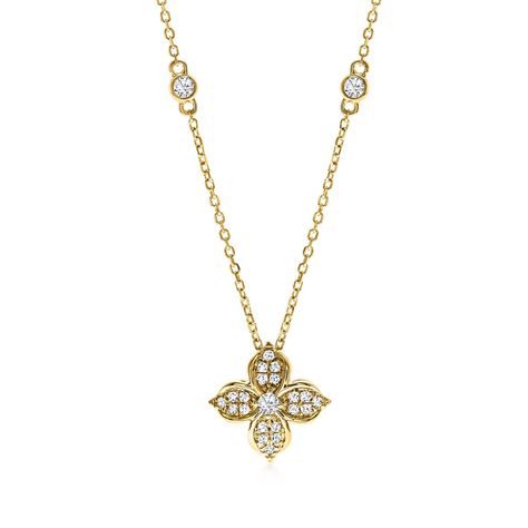 Ross-Simons - .20ct t. w. Diamond Flower Pendant Necklace in 14kt Yellow Gold. 16". Blending the elegance of a clover with the feminine charm of florals, this delightful pendant necklace articulates a beautiful four-petal bloom sparked with .20 ct. t. w. round brilliant-cut diamonds that continue glowing in chic stations on a classic cable chain. Finely crafted in polished 14kt yellow gold. Includes a 2" extender. Lobster clasp, diamond flower pendant necklace. Diamond birthstones are the perfec Pendant Necklace Diamond, Diamond Flower Pendant, April Birthday, Diamond Birthstone, Necklace Diamond, Fine Jewelery, Flower Pendant Necklace, Diamond Flower, Flower Pendant