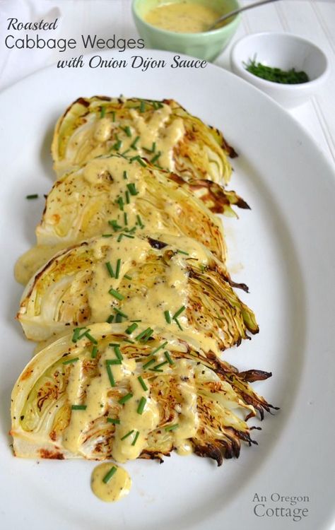 Cabbage Wedges, Roasted Cabbage Wedges, Dijon Sauce, Grilled Cabbage, 13 Tattoos, Roasted Cabbage, Onion Recipes, Veggie Side Dishes, Cabbage Recipes