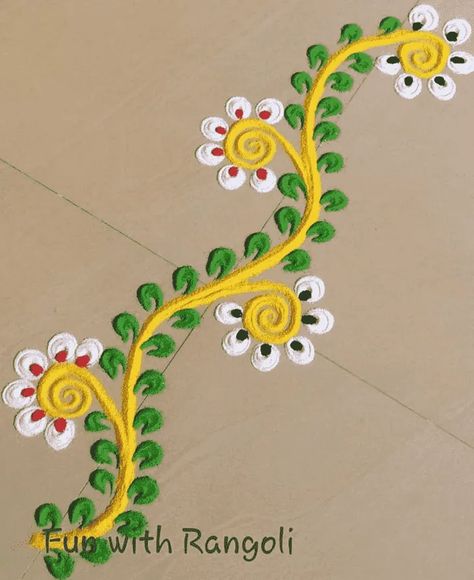 Rangoli Bail Design, Corridor Rangoli Designs, Line Rangoli Design, Boarder Rangoli Design, Door Rangoli Designs Simple, Door Rangoli Designs, Bhaubij Rangoli, Door Border Rangoli Designs, Dasara Rangoli Designs