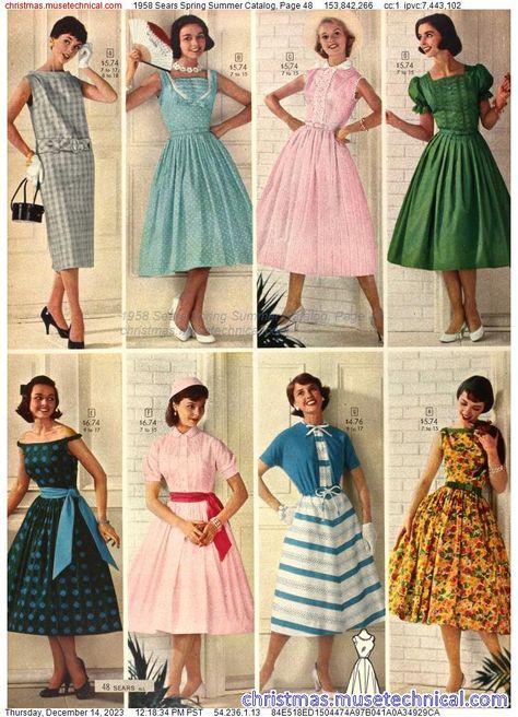 1958 Sears Spring Summer Catalog, Page 48 - Catalogs & Wishbooks 1950s Summer Fashion, 1950 Dress, 1950s Vintage Fashion, 1950s Fashion Women, 50s Outfits, 1960s Dresses, 1950 Fashion, Fashion 1950s, Fashion Catalogue