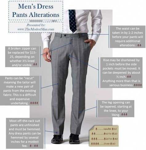 Every gentleman has a great tailor at the ready!  Simple intro to getting the correct work done at the right price Pants Alterations, Hem Dress Pants, Stil Masculin, Dress Pant Suit, Tailored Clothes, Grunge Dress, Altering Clothes, Fashion Menswear, Mens Dress Pants