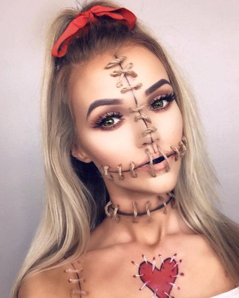 Wow Voodoo doll Yay or nay?... -  @makeupbymersiha - -  #anastasiabeverlyhills #glam #hudabeautyinspirations #makeupaddict  #tartecosmetics… Voodoo Doll Halloween Costume, Voodoo Doll Makeup, Broken Doll Makeup, Voodoo Doll Costume, Doll Makeup Halloween, Doll Face Makeup, Doll Halloween Costume, Broken Doll, Voodoo Doll