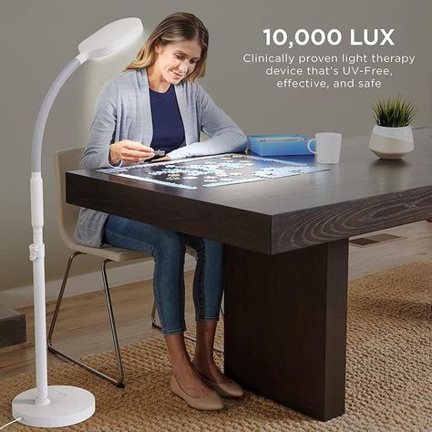 UV-FREE, LED, FULL SPECTRUM LIGHT: Delivers up to 10,000 lux for safe, and natural light therapy and truer color for reading/detail work while improving visual clarity. Customize the 3 temperature and 5 brightness settings to your needs easily. Kids Table Lamp, Light Therapy Lamps, Modern Standing Lamps, Novelty Lamps, Therapy Lamp, Floor Lamp With Shelves, Telescopic Pole, Task Floor Lamp, Night Light Kids