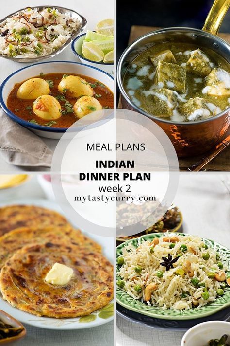 Indian Meal Plan Week 2- Dinners Pakistani Meal Plan, Indian Meal Prep For The Week, Weekly Meal Plan Indian, Indian Meal Plan Weekly, Indian Meal Prep, Meal Time Schedule, Indian Meal Plan, Ingredient Prep, Indian Food Menu