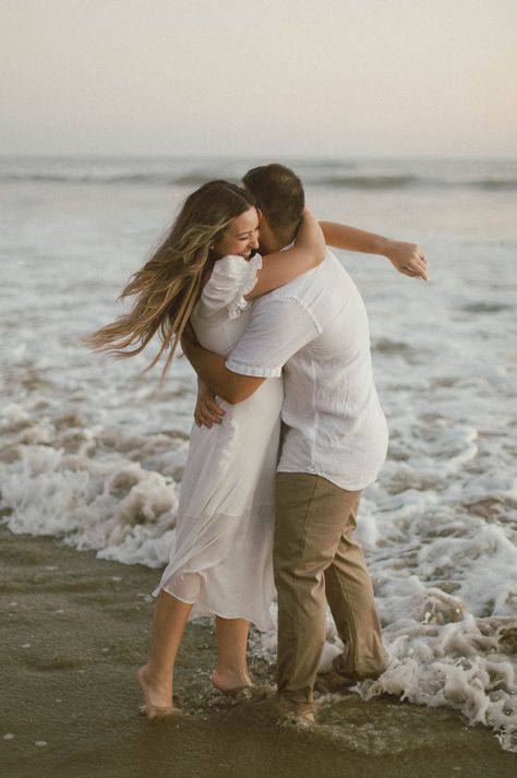 southern california engagement session / tayler ashley photography / san clemente engagement session / couples photo shoot posing inspiration / beach engagement session / california photographer / sunrise engagement session / sunset engagement session / San Clemente Beach, Engagements Pictures, Sound Of Waves, The Sound Of Waves, Mood Images, Khaki Trousers, California Engagement, Posing Inspiration, Waves Crashing