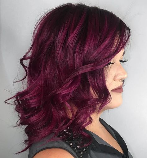 Rich Plum Red Hair Color Mulberry Hair Color, Plum Red Hair, Short Burgundy Hair, Pelo Color Vino, Burgundy Hair Dye, Hair Color Plum, Maroon Hair, Magenta Hair, Plum Hair