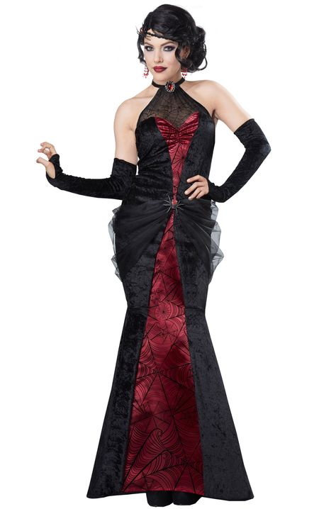 Black Widow Woman Adult Costume Costume Black Women, Haunted Room, Halloween Costume Couple, Spider Makeup, Adult Women Halloween Costumes, Black Widow Costume, Red Gothic, California Costumes, Woman Costume