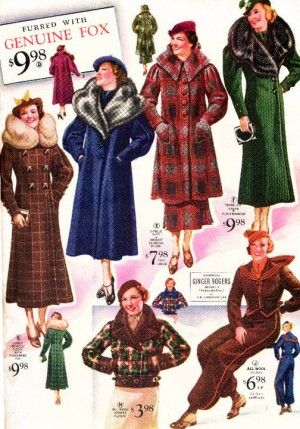 1936 Winter Coats. Shop vintage inspired 1930s coats at jacket wool plaid short ski pants brown blue red green fur winter sports wear mid 30s era deco VintageDancer.com Vintage Winter Outfits, 1930s Outfits, Madame Gres, 1930 Fashion, Fashion 30s, Lindy Hop, Ginger Rogers, 30s Fashion, Sailor Fashion