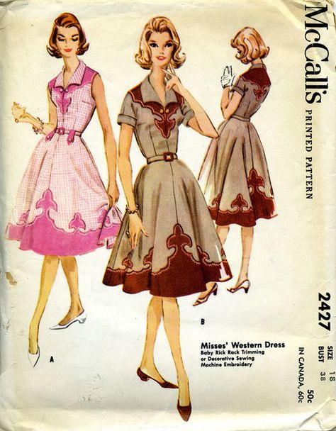 amazing idea Rockabilly Dress Pattern, Western Dress Patterns, Vintage Western Dress, Southern Romance, Mccalls Patterns Vintage, Vintage Western Wear, Patio Dress, Patron Vintage, Cowgirl Dresses