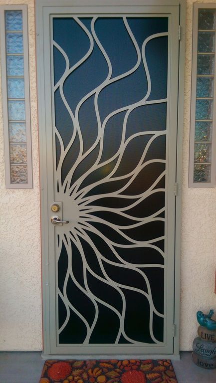 Secure Screen Door, Sun Door Design, Steel Security Doors Design, Modern Security Screen Door, Metal Screen Door Ideas, Net Doors For Main Door, Screen Door Grill, Security Door Design, Metal Screen Doors