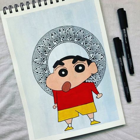 Mandala art on A4 sheet Shinchan Mandala Art, Mandala Art, Doodles, Projects To Try, Drawings, Art