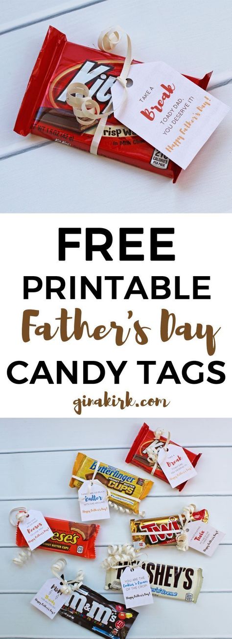 Free printable candy tags for Father's Day! | Celebrate Father's Day with this free digital download gift idea | Free printable candy tags to celebrate Dad this year! http://GinaKirk.com @Gina Kirk Free Printable Candy Tags, Candy Tags, Father's Day Activities, Father's Day Printable, Church Gifts, Diy Father's Day Gifts, Father's Day Diy, Dad Day, Fathers Day Crafts