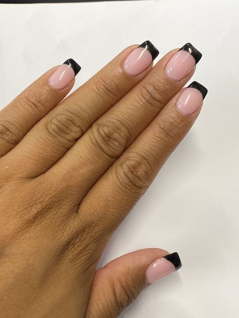 Black tip black french tip opi bubble bath Shirt Black French Tip Nails, One Hand Black One Hand White French Tips, Black French Top Nail Designs, Black Sns Nails, Black French Tip Toes, Short Black French Tip Nails, Black Nail Tips, Fade Nails, French Fade Nails