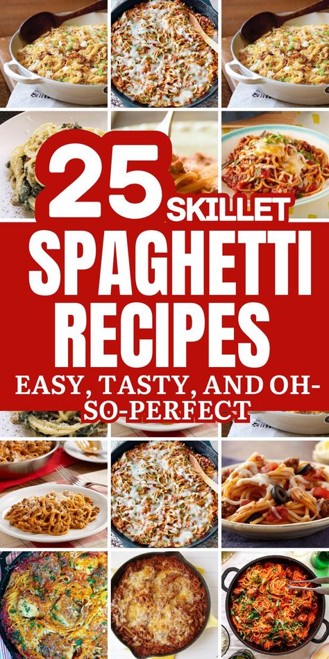 Skillet Spaghetti Recipes, Stove Top Recipes Dinners Simple, Electric Skillet Recipes Easy, Spaghetti Pie Recipe Easy, Skillet Spaghetti, Spaghetti Sauces, Cast Iron Skillet Recipes Dinner, Pasta Casseroles, Easy Skillet Dinner