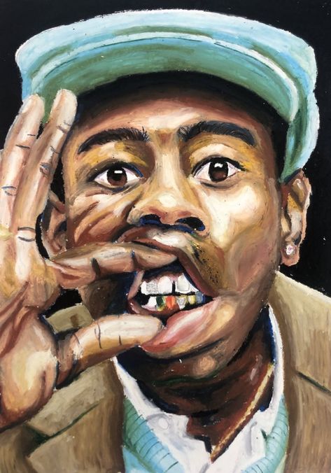 Oil Pastel Portrait Realistic, Tyler The Creator Painting, Tyler The Creator Drawing, Tyler The Creator Art, Sir Baudelaire, Oil Pastel Portrait, Galley Wall, Girl Draw, Portraits Art