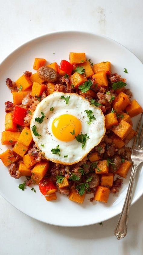 Sweet Potato Hash Meal With Sweet Potato, Diced Sweet Potatoes, Sweet Potato Cubes, Fall Recipe Ideas, Potato Cubes, Sweet Potato Dinner, Mashed Potato Cakes, Pumpkin Risotto, Shredded Turkey