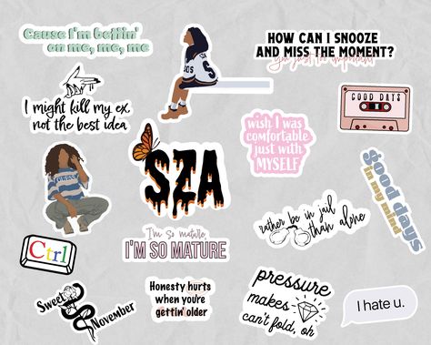 Sza Stickers Printable, Sza Sticker, Ctrl Sza, Sza Sos, Sticker Printable, Budget Book, Kill Bill, Memory Scrapbook, Aesthetic Stickers