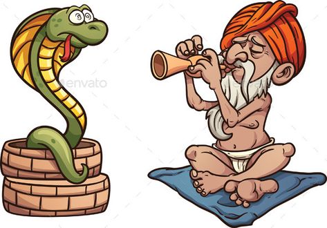 Cartoon snake charmer. Vector clip art illustration with simple gradients. Both characters on separate layer. EPS10 file included. Cartoon Snake, Cartoon Hands, Snake Charmer, Music Illustration, Drawing Simple, Cute Emoji, Color Worksheets, Vector Character, Arabian Nights