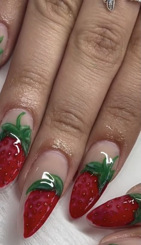 Strawberry Inspired Nails, Tomato Nails, Strawberry Nails Acrylic, Hello Nails, Long Acrylic Nails Coffin, Crazy Nails, Nail Ring, Nails Only, Jelly Nails