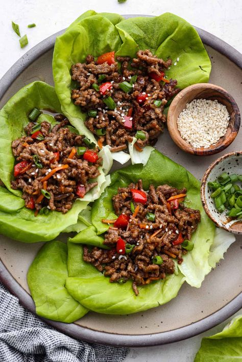 Chili Beef Lettuce Wraps, Ground Meat Lettuce Wraps, Slow Cooker Asian Chicken Lettuce Wraps, Thai Ground Beef Lettuce Wraps, Korean Beef Wraps, Thai Beef Lettuce Wraps, Ground Turkey Lettuce Wraps Asian, Asian Lettuce Wraps Beef, Lettuce Wraps Beef