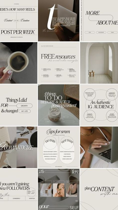 Looking for a way to instantly upgrade your Instagram feed? These 10+ minimal templates are perfect for creating a cohesive and stylish look that will make your followers stop scrolling. With just a few clicks, you can create stunning images that will help you grow your following and get more engagement.  #instagram #instagramtemplates #minimal #aesthetic Grid Plan, Aesthetic Grid, Minimal Instagram, Instagram Grid Design, Templates Aesthetic, Minimalist Instagram, Instagram Design Layout, Instagram Branding Design, Instagram Feed Planner