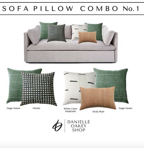 Cushion Combo Grey Sofa, Sofa Dressing Ideas, Cushion Layout Sofas, Dressing Sofa With Cushions, Mixed Cushions On Sofa, Pillow Layout Couch, Cushion Combinations Sofas, Green Throw Pillow Combinations, Green Pillow Combinations