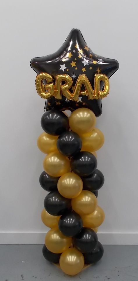 College Graduation Balloon Ideas, Grad Balloon Columns, Grad Balloon Ideas, Balloon Towers For Graduation, Graduation Balloon Columns Ideas, Balloon Columns Graduation, Graduation Balloon Arch Party Ideas, College Graduation Backdrop Ideas, Balloon Graduation Decorations