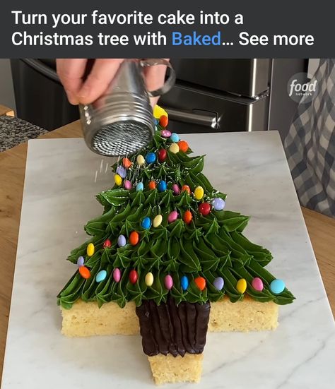 DIY how to make a Christmas tree cake. Christmas Tree Cake Pan Ideas, Christmas Tree Cake Ideas, Tree Cake Ideas, Christmas Tree Cupcake Cake, Christmas Bake Off, Cupcake Flower Bouquets, Christmas Bakes, Christmas Tree Food, Christmas Tree Cupcakes