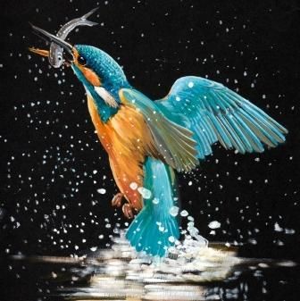 A Splash of Turquoise Blue - Pollyanna Pickering Garden Art Sculptures Statues, Pollyanna Pickering, Stitch Painting, Stephen Fry, Kingfisher Bird, Charcoal Sketch, Different Birds, British Wildlife, Wildlife Artists