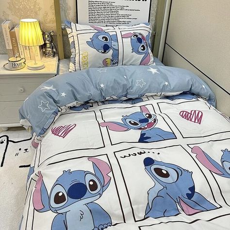 Kawaii Stitch Losto Dormitory 3-Piece Anime Cartoon Sanrio Bed Family Double Four-Piece Bedding Sheets Quilt Cover Pillowcase - AliExpress Sanrio Bed, Bed Family, Kawaii Stitch, Stitch Merchandise, Stitch Things, Lilo And Stitch Merchandise, Stitch Cake, Cartoon Disney, Cute Bedding