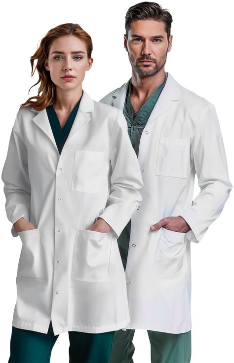 PRICES MAY VARY. SIZE TIP: Remember this is a Unisex lab coat. Please refer to the size chart in the product images to best help select your desired size for your gender. If you fall between 2 sizes, we recommend the smaller size for a more fitted/flattering look and the larger size for better movement. FIT: The Ozarra unisex lab coat offers a relaxed and comfortable fit suitable for all body shapes and sizes. FABRIC: Industrial grade fabric made up of 65% Polyester & 35% Cotton with a hardweari Lab Coat Reference, Lab Coats For Men, Kids Lab Coat, White Lab Coat, Coat For Men, Lab Coats, Safety Clothing, Look Plus, Product Images