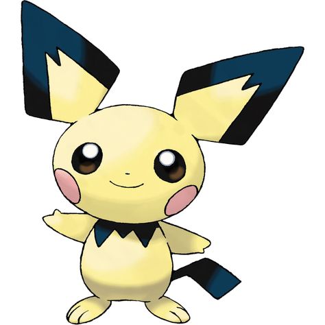 Pichu: Pichu is a small, ground-dwelling rodent Pokémon with pale yellow fur. Its eartips, collar, and tail are black and angular. Pichu's pink cheek pouches can store small amounts of electricity, and its tiny nose looks like a dot. Pichu is classified as a quadruped, but it can walk easily on its hind legs. Pichu is a social Pokémon known for its playful and mischievous demeanor. It is usually found in groups and often touch tails with other Pichu as a show of courage, creating a shower of... Pichu Pikachu Raichu, Pichu Pokemon, Pokemon Terrarium, Mouse Pokemon, Baby Pokemon, Pikachu Pikachu, Mega Evolution, Pokemon Pokedex, Type Pokemon