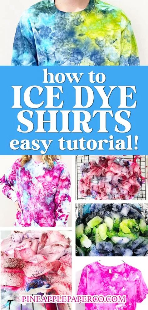 Tie Dye With Sublimation, Homemade Tye Dye Recipe, How To Ice Dye Fabric, Diy Tye Dye Shirts Quick, How To Tie Dye A Shirt With A Logo, How To Make Tie Dye, Tye Dye With Ice, Tie Dye With Ice Cubes, Tie Dye Ideas Pattern Easy