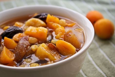 This Dried Fruit Compote recipe is the perfect ending to a filling Passover Seder feast. It also works well for a Shabbat dessert or Tu B'Shvat treat. Shabbat Dessert, Traditional Christmas Eve Dinner, Dried Fruit Recipe, Stewed Fruit, Passover Desserts, Polish Desserts, Fruit Soup, Compote Recipe, Sweet Soup