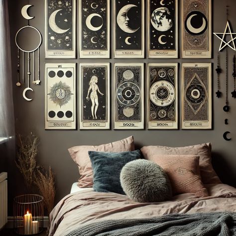 25 Witchy Bedroom Ideas: Magical, Dark, and Cozy Witch Home Aesthetic Bedroom, Witchy Apartment Aesthetic, Witch Home Aesthetic, Witchy Apartment, Witchy Bedroom Ideas, Dark And Cozy, Witchy Bedroom, 3d Wallpaper Design, Witchy Room