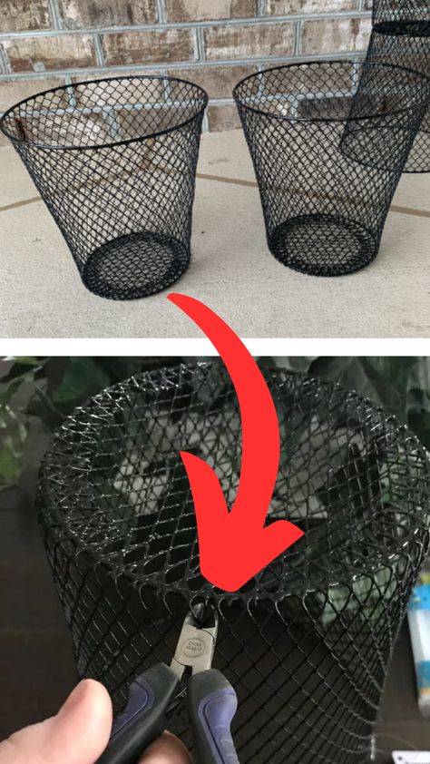 Wire Trash Can Ideas, Dollar Tree Trash Can Ideas, Dollar Tree Wire Basket Diy Crafts, Wire Cloche Diy, Dollar Tree Planters Ideas, Diy Dollar Tree Gifts, Wire Cloche, Dollar Tree Baskets, Pretty Home Decor