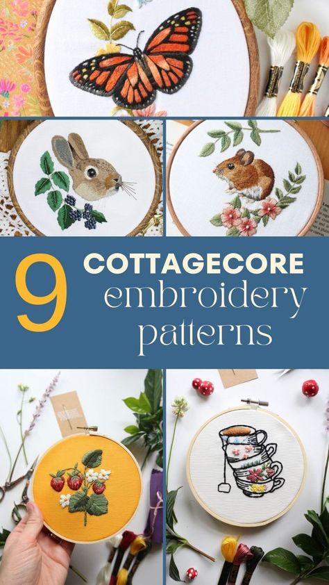 Cross Stitch Nature Pattern, Cottage Embroidery Patterns, Tea Embroidery Patterns, Cottagecore Embroidery Pattern, Cottagecore Homemaking, Cottagecore Crafts Diy, Cottage Core Embroidery, Cottagecore Patterns, Tea Embroidery