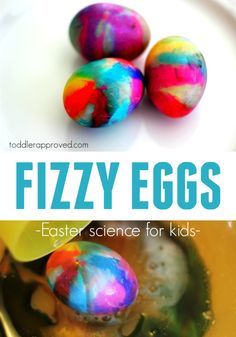 Fizzy eggs using our volcano egg dyeing method is so fun and colorful! Fizzy Eggs, Egg Science, Easter Science, Science Experience, Dye Easter Eggs, Egg Dye, Easter Egg Dye, Easter Egg Crafts, Egg Crafts