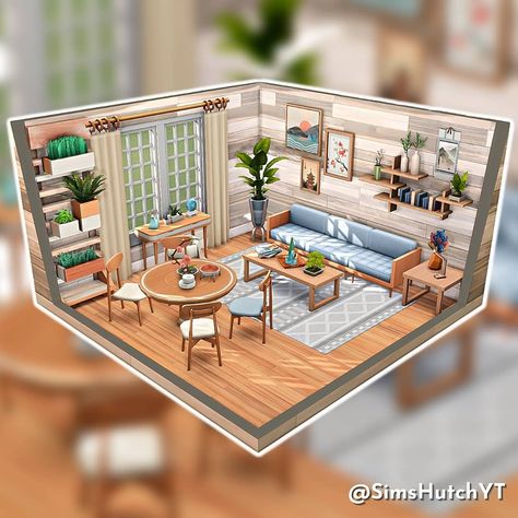 Japandi Sims 4, Sims 3 Houses Ideas, Sims 4 Houses Layout, Navy Living Rooms, Japandi Living Room, Japandi Living, Sims 4 House Building, Sims Ideas, Sims 4 House Design