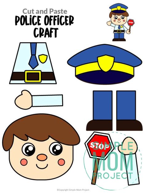 Are you looking for a fun, printable and easy way to teach about the police officer in your community helper unit? Your kids, preschool, kindergarten, and toddler kids will love this fun police craft activity! So whether you are trying to teach about law enforcement during career day or going over the letter P, your kids will love this policeman art project! Policeman Craft, Police Officer Crafts, Community Helpers Art, Community Helpers Preschool Crafts, Police Crafts, Community Helpers Crafts, Community Helpers Activities, Community Helpers Preschool Activities, Simple Mom Project