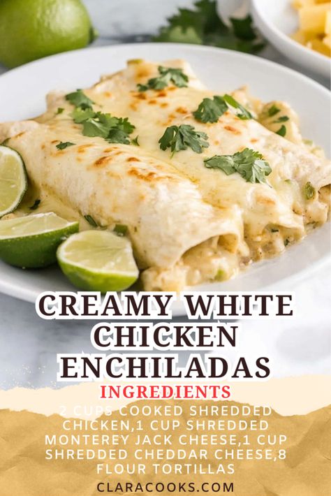 Creamy White Chicken Enchiladas Creamy White Chicken Enchilada Casserole, Homemade Chicken Enchiladas Easy, Chicken Enchiladas With Cheese Sauce, Easy Chicken Enchilada Casserole 4 Ingredients, White Cheese Chicken Enchiladas, White Enchiladas Chicken, Rotisserie Chicken Enchiladas Easy, Enchiladas With Cheese Sauce, White Chicken Enchiladas Easy