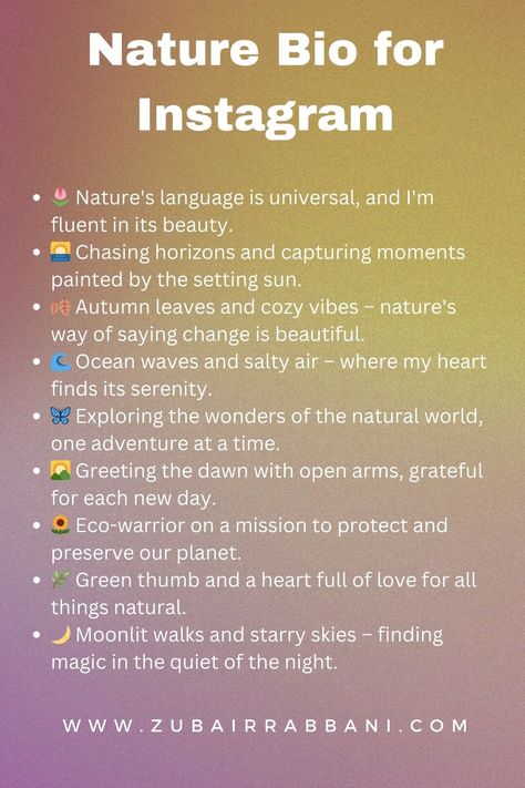 Instagram Bio Ideas For Nature Lover Bio For Instagram, Retro Rooms, Instagram Bio Ideas, Creative School Project Ideas, Eco Warrior, Bio Ideas, Mountain Lover, The Natural World, Bio Quotes