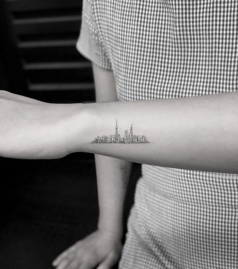 MR.K® on Instagram: “her hometown 🇨🇳 #shanghai #mrktattoo” Hometown Tattoo, Country Tattoo, San Francisco Tattoo, Skyline Tattoo, Barcelona Tattoo, Patriotic Tattoos, Country Tattoos, Nyc Tattoo, K Tattoo