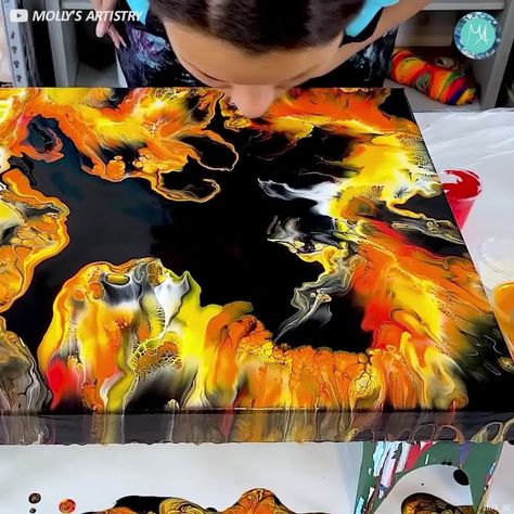 Plant Painting Art, Happy Painting, Acrylic Painting Tips, Acrylic Pouring Art, Acrylic Painting Techniques, Plant Painting, Resin Artwork, Pouring Painting, Fluid Painting