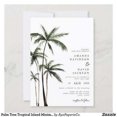 Minimal Beach Wedding, Save The Date Beach, Palm Tree Wedding Invitations, Palm Tree Wedding, Tree Wedding Invitation, Wedding Invitation Message, Wedding Invitations Beach, Popular Wedding Invitations, Beach Wedding Invitation